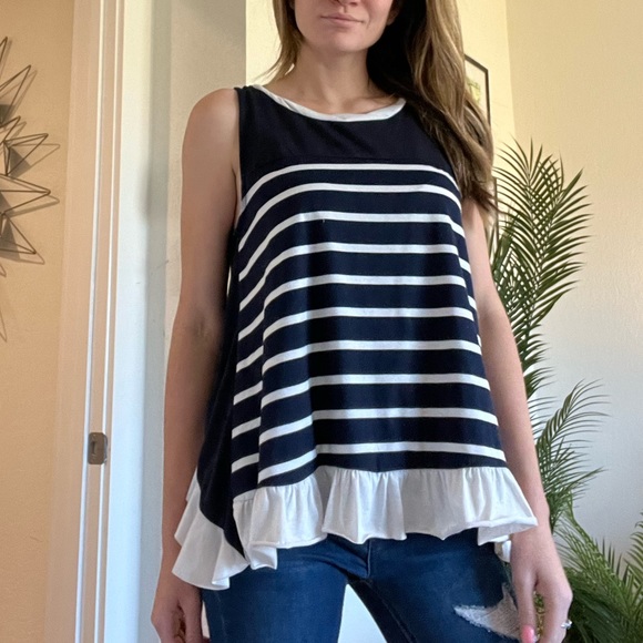 Navy & White Stripped Tunic Blouse - Picture 3 of 16